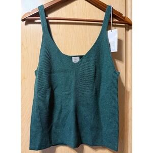 A New Day NWT Deep Hunter Green Ultra Soft Knit Scoop Neck Ribbed Hem Tanks, TWO